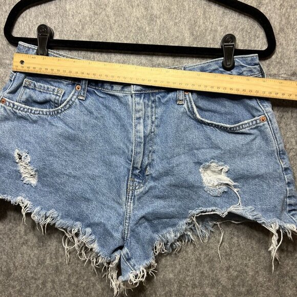 Forever 21 Jean Shorts Women 30 Cut Off Denim Frayed Hem High Rise Waist Blue - Picture 2 of 8